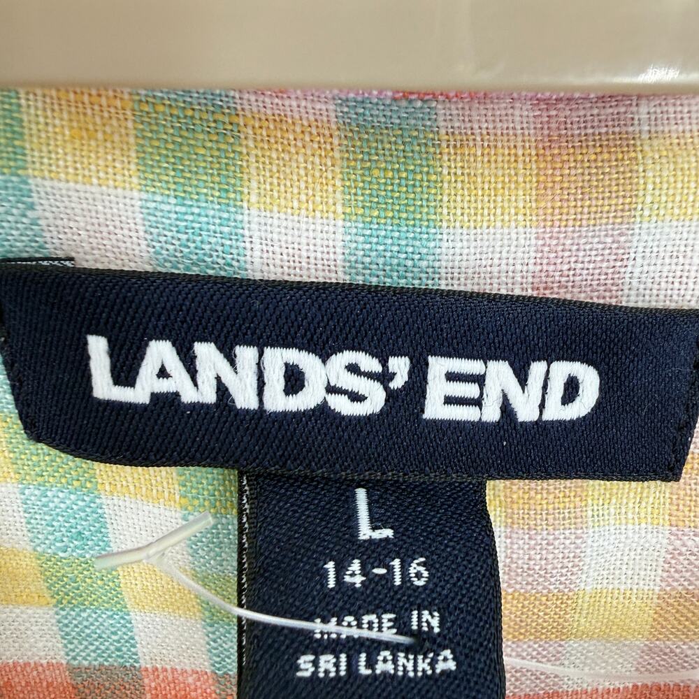 Lands End 100% Linen Plaid Madras Tunic Button Up Blouse Top Size Large NEW - Picture 6 of 6